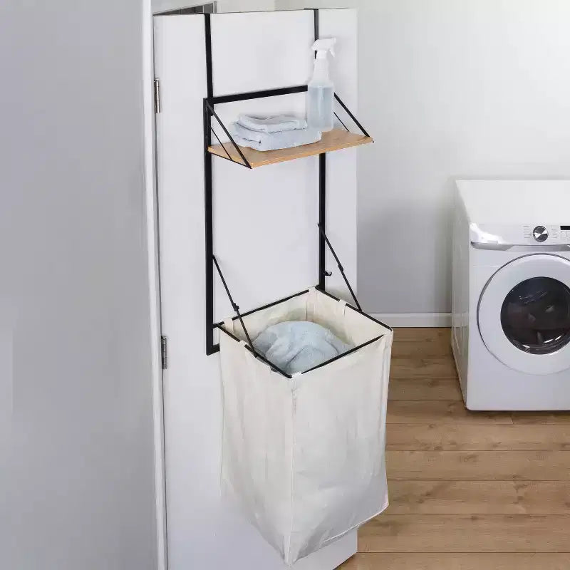 Étagère de buanderie avec panier à linge Honey-Can-Do chêne clair