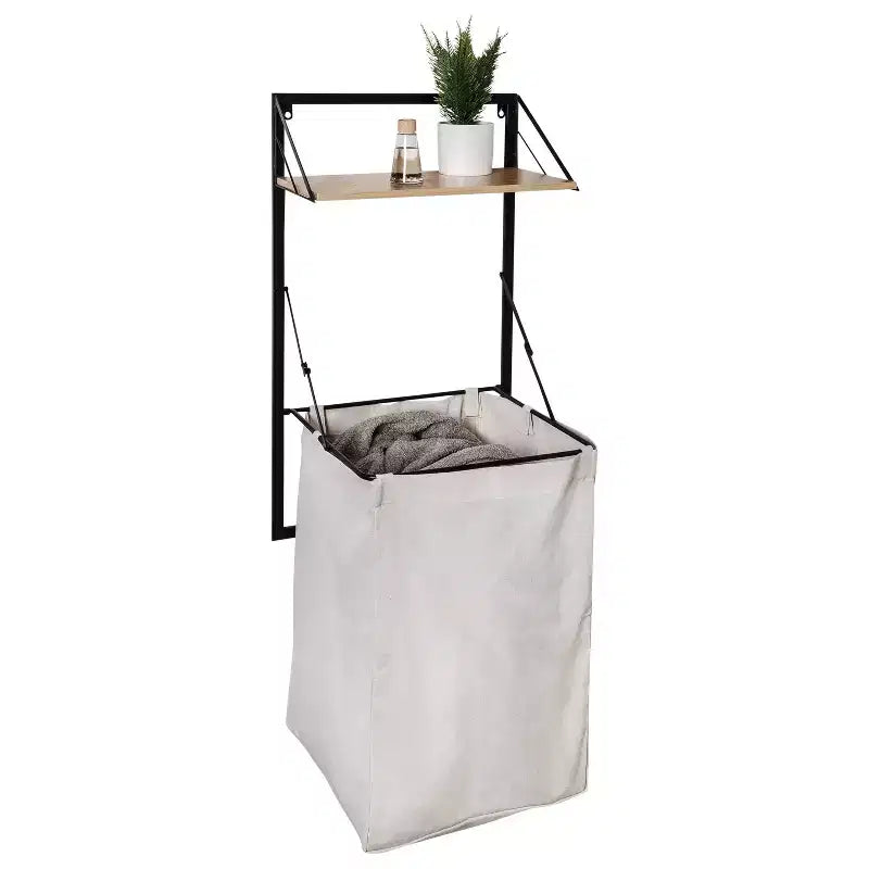 Étagère de buanderie avec panier à linge Honey-Can-Do chêne clair