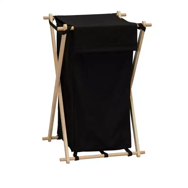 Household Essentials Wood X-Frame Hamper Black: Collapsible Laundry Sorter with Liner, 139.72L Capacity
