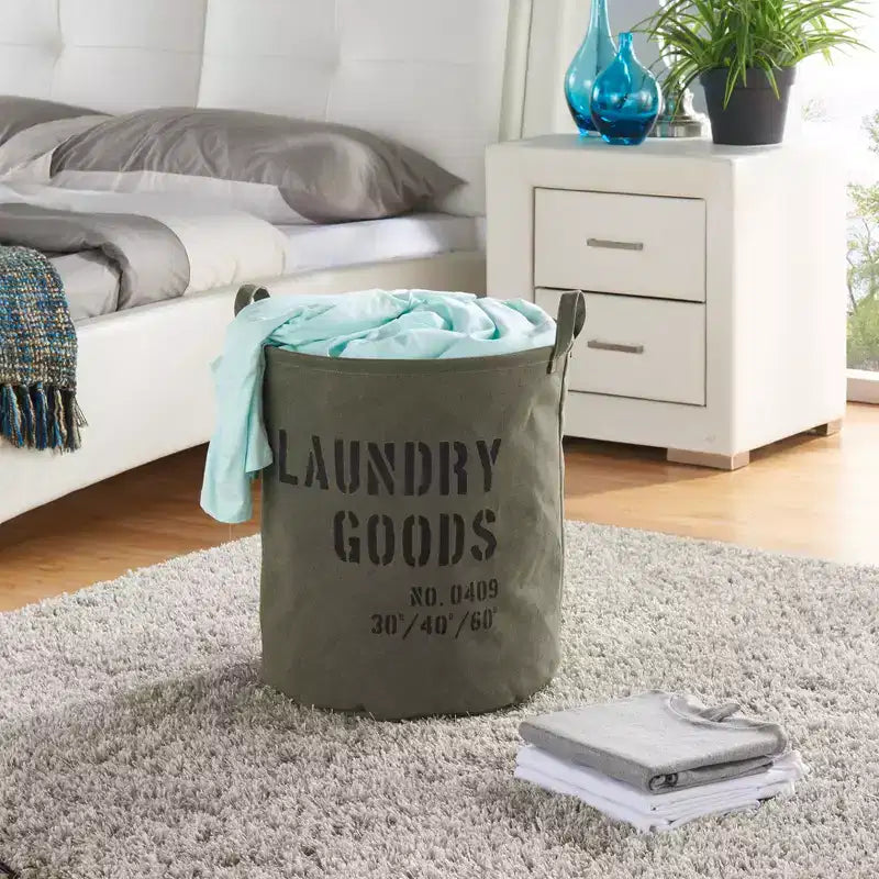 Danya B. Army Canvas Laundry Bucket Dusty Olive : Panier à linge pliable avec poignées intégrées, portable et polyvalent