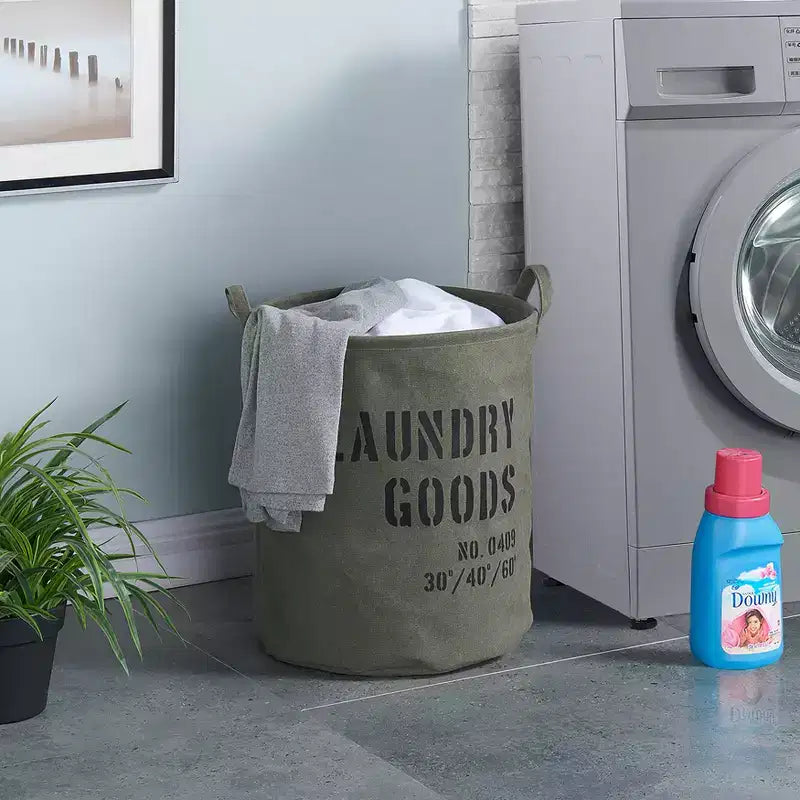 Danya B. Army Canvas Laundry Bucket Dusty Olive : Panier à linge pliable avec poignées intégrées, portable et polyvalent