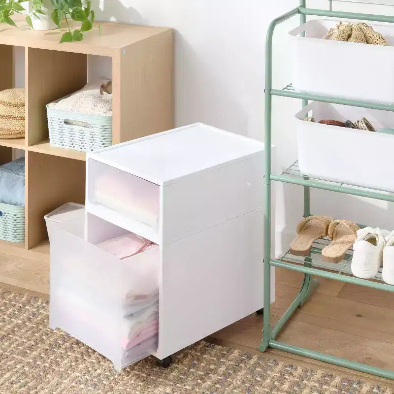 Tiroir étroit et haut moderne sur roulettes avec frein blanc 1 pièce - Brightroom™