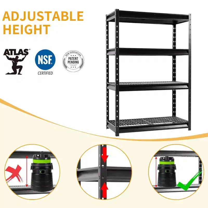 Étagère Atlas à 4 niveaux 122cmx61cmx183cm Unité de rangement de garage robuste Charge 5443kg Fini martelé