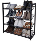 Organize It All Meuble à Chaussures 4 Niveaux en Maille Noir : Cadre en fer, 16 paires, Autoportant, Profondeur 75,7 cm