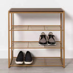 Étagère à chaussures à 4 niveaux en laiton avec bois de noyer - Brightroom™