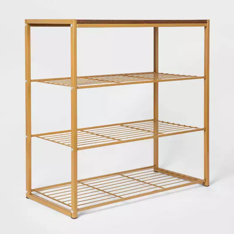 Étagère à chaussures à 4 niveaux en laiton avec bois de noyer - Brightroom™