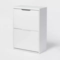 Laminate Pivot Open Shoe Cabinet White - Brightroom™: Shoe Organizer, Holds 12 Pairs, Wood Laminate, Freestanding
