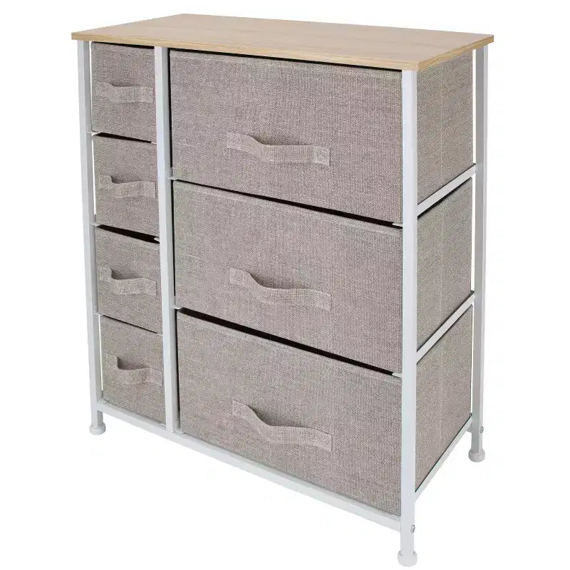 Simplify 7 Tiroirs Rangement Commode Naturel : Rangement utilitaire en polypropylène et acier, tiroirs en plastique, utilisation universelle et vestimentaire