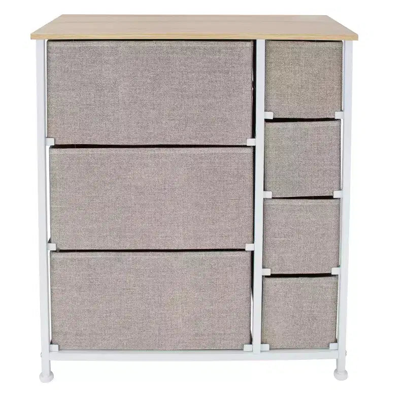 Simplify 7 Tiroirs Rangement Commode Naturel : Rangement utilitaire en polypropylène et acier, tiroirs en plastique, utilisation universelle et vestimentaire
