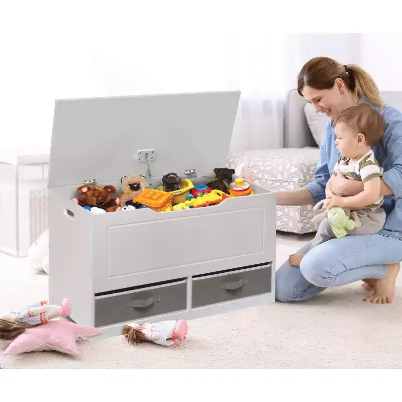 Badger Basket Banc et boîte de rangement pour jouets deux en un avec deux paniers, blanc
