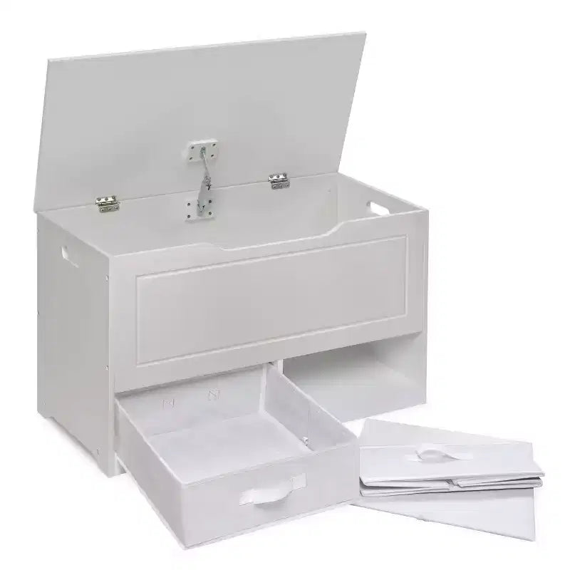 Badger Basket Banc et boîte de rangement pour jouets deux en un avec deux paniers, blanc