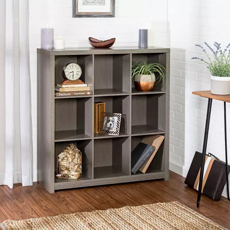 Honey-Can-Do Étagère en Stratifié Premium 9 Cubes : Rangement Cubes MDF Gris, 9 Compartiments, Étagère Décorative, Capacité 61 kg