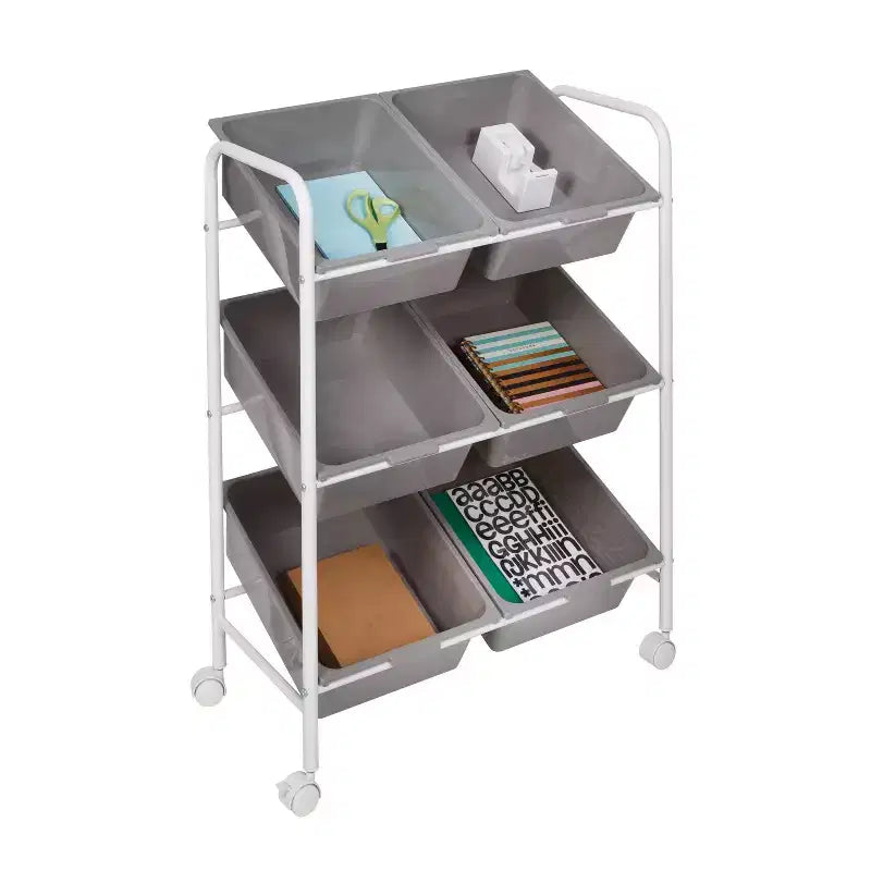 Honey-Can-Do Chariot roulant à 6 bacs : Rangement utilitaire en acier, Résistant à la décoloration, Autoportant au sol, 86 cm de hauteur, 61 cm de profondeur, Gris