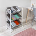 Honey-Can-Do Chariot roulant à 6 bacs : Rangement utilitaire en acier, Résistant à la décoloration, Autoportant au sol, 86 cm de hauteur, 61 cm de profondeur, Gris
