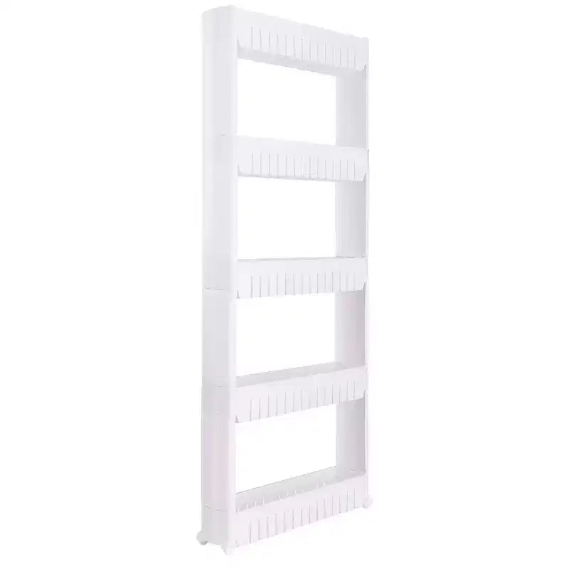 Simplify 5 Tier Slim Rolling Organizer Rack with Wheels White Kennedy International: Slim Utility Storage Cart, Polypropylene