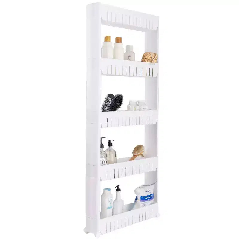 Simplifiez votre quotidien avec le chariot de rangement roulant fin à 5 niveaux avec roues blanc Kennedy International : chariot de rangement utilitaire fin, en polypropylène