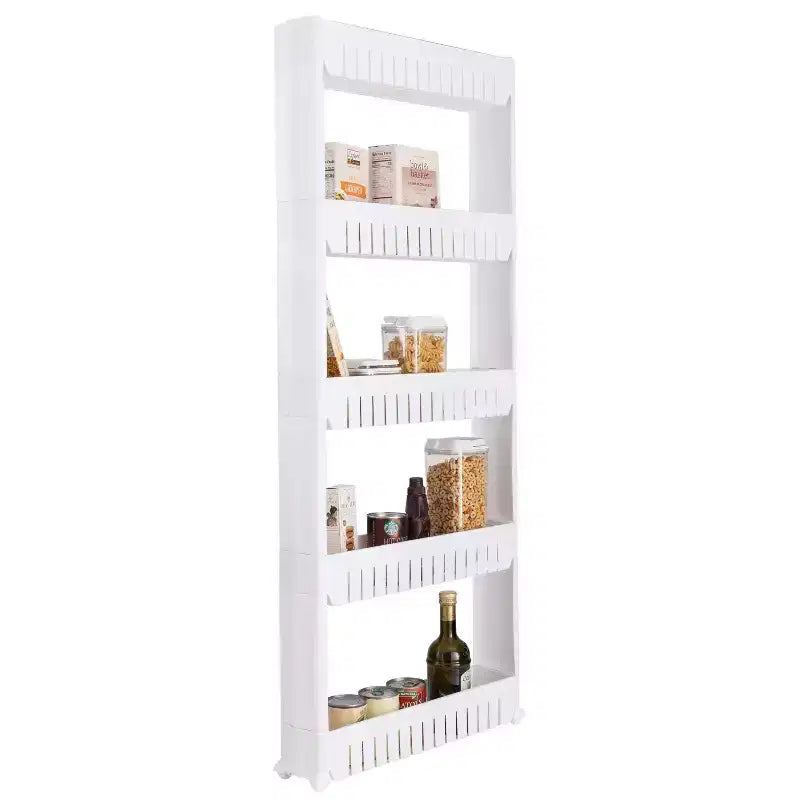 Simplifiez votre quotidien avec le chariot de rangement roulant fin à 5 niveaux avec roues blanc Kennedy International : chariot de rangement utilitaire fin, en polypropylène