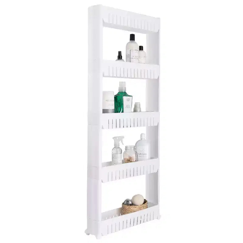 Simplifiez votre quotidien avec le chariot de rangement roulant fin à 5 niveaux avec roues blanc Kennedy International : chariot de rangement utilitaire fin, en polypropylène