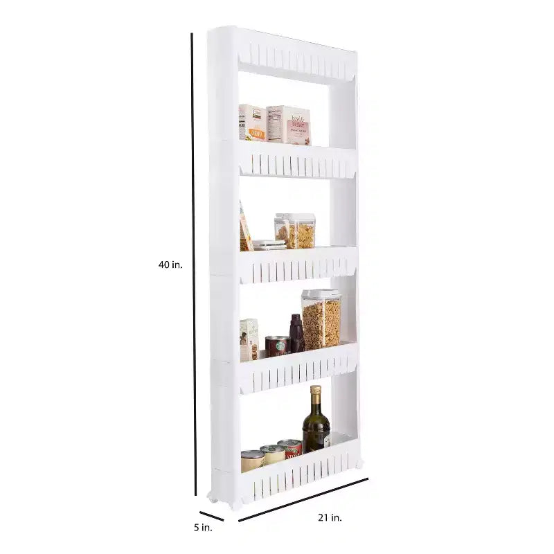 Simplifiez votre quotidien avec le chariot de rangement roulant fin à 5 niveaux avec roues blanc Kennedy International : chariot de rangement utilitaire fin, en polypropylène