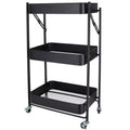 Organize It All 3 Tier Folding Metal Utility Storage Rolling Cart with Lockable Wheels Black