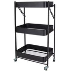 Organize It All 3 Tier Folding Metal Utility Storage Rolling Cart with Lockable Wheels Black