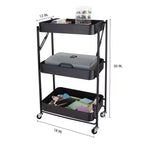 Chariot de rangement utilitaire en métal pliable à 3 niveaux Organize It All avec roues verrouillables noir
