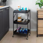 Chariot de rangement utilitaire en métal pliable à 3 niveaux Organize It All avec roues verrouillables noir