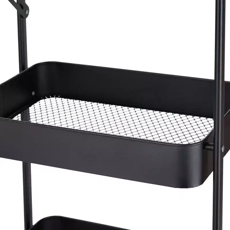Chariot de rangement utilitaire en métal pliable à 3 niveaux Organize It All avec roues verrouillables noir