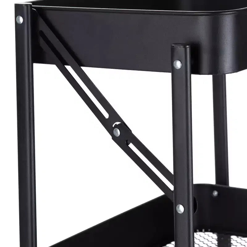 Chariot de rangement utilitaire en métal pliable à 3 niveaux Organize It All avec roues verrouillables noir