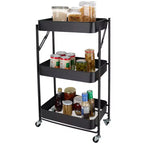 Chariot de rangement utilitaire en métal pliable à 3 niveaux Organize It All avec roues verrouillables noir
