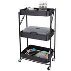 Chariot de rangement utilitaire en métal pliable à 3 niveaux Organize It All avec roues verrouillables noir