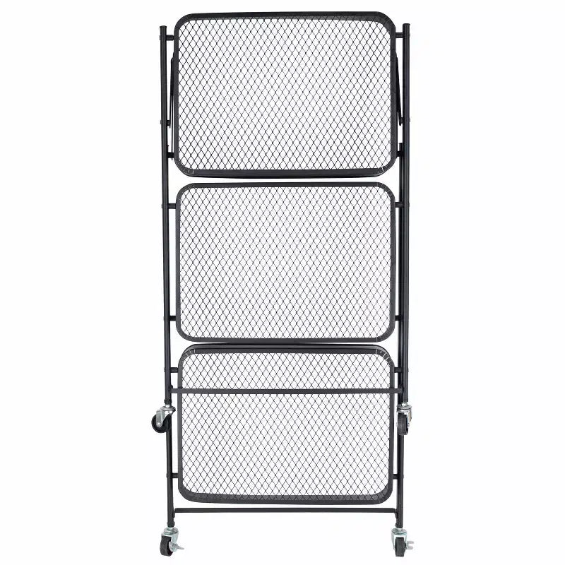 Chariot de rangement utilitaire en métal pliable à 3 niveaux Organize It All avec roues verrouillables noir