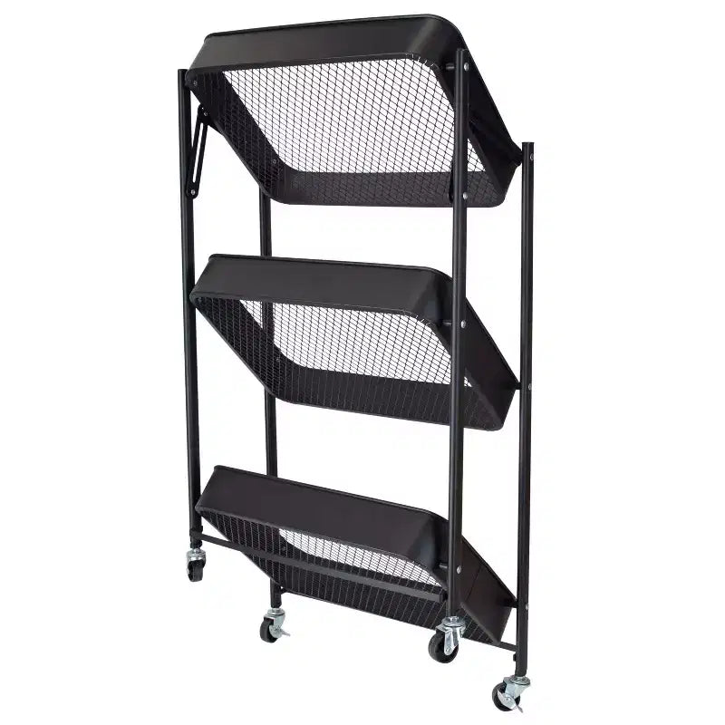 Chariot de rangement utilitaire en métal pliable à 3 niveaux Organize It All avec roues verrouillables noir