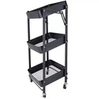 Chariot de rangement utilitaire en métal pliable à 3 niveaux Organize It All avec roues verrouillables noir