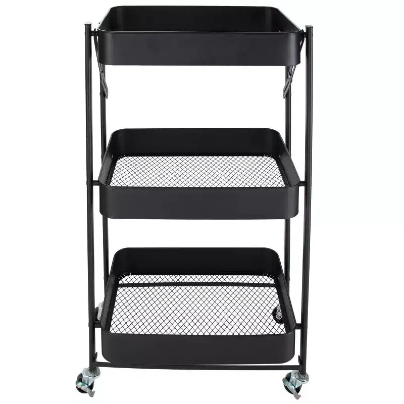 Chariot de rangement utilitaire en métal pliable à 3 niveaux Organize It All avec roues verrouillables noir