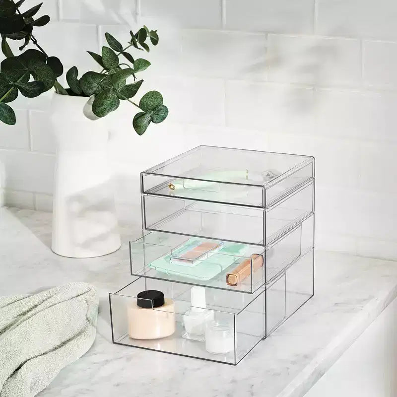 Organiseur de Comptoir Empilable à 4 Tiroirs Transparent - Brightroom™ : Organiseur de Salle de Bain et Maquillage, Matériau PET, 20,37 cm de Hauteur
