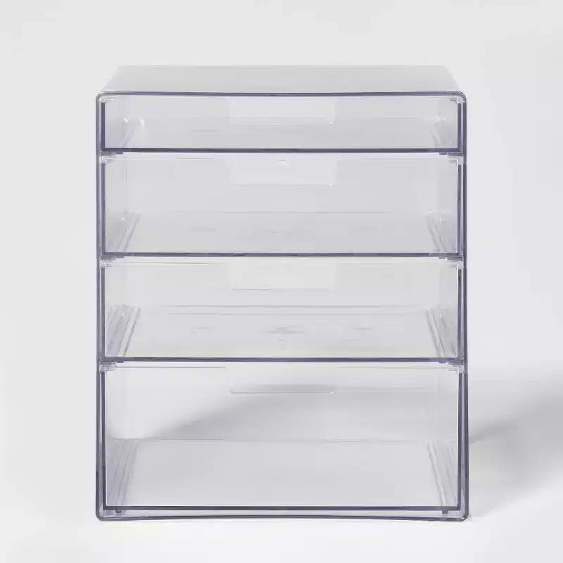Organiseur de Comptoir Empilable à 4 Tiroirs Transparent - Brightroom™ : Organiseur de Salle de Bain et Maquillage, Matériau PET, 20,37 cm de Hauteur