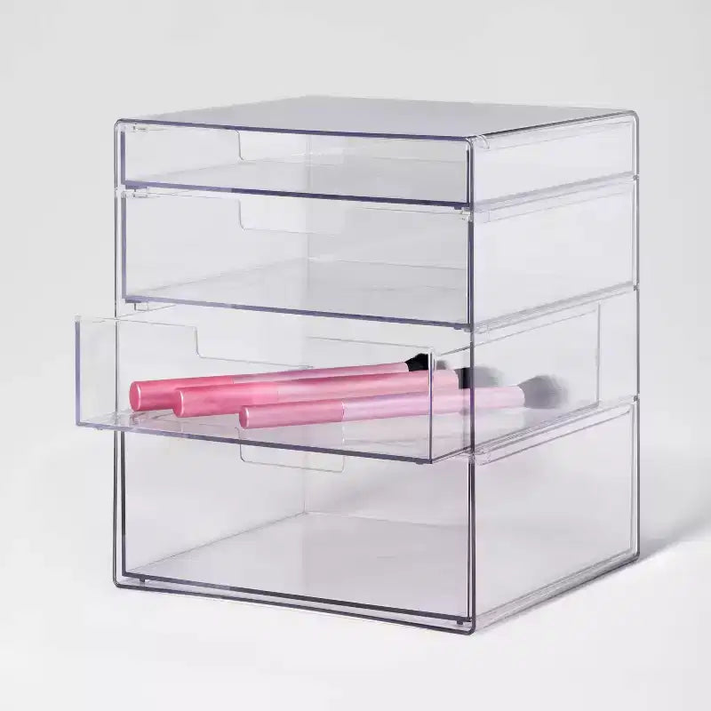 Organiseur de Comptoir Empilable à 4 Tiroirs Transparent - Brightroom™ : Organiseur de Salle de Bain et Maquillage, Matériau PET, 20,37 cm de Hauteur