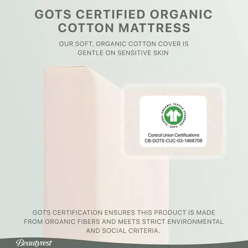 Matelas hybride certifié biologique PureEarth de Beautyrest pour lit de bébé et tout-petit de 10 cm : Ferme, mousse de latex, respirant