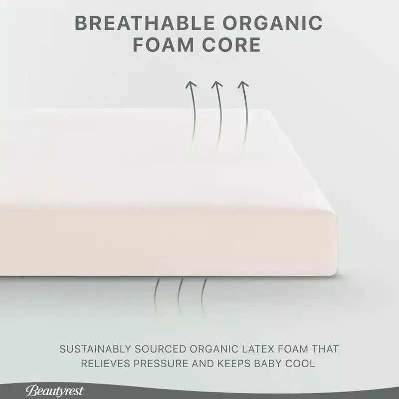 Matelas hybride certifié biologique PureEarth de Beautyrest pour lit de bébé et tout-petit de 10 cm : Ferme, mousse de latex, respirant
