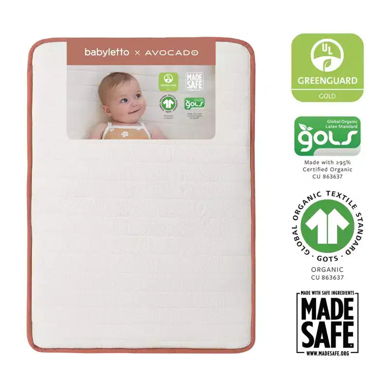 Matelas pour lit de bébé Babyletto x Avocado Organic Mini - Blanc : Fermeté moyenne, respirant, mousse à mémoire de forme, 10,4 kg