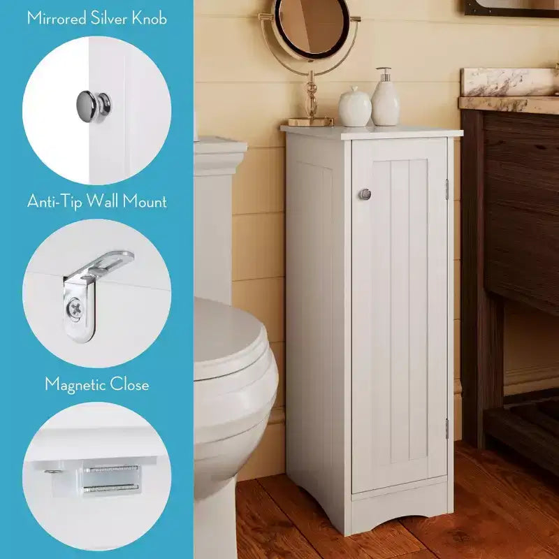 Armoire de rangement étroite à une porte RiverRidge Ashland pour salle de bain et buanderie avec étagères réglables - Blanche