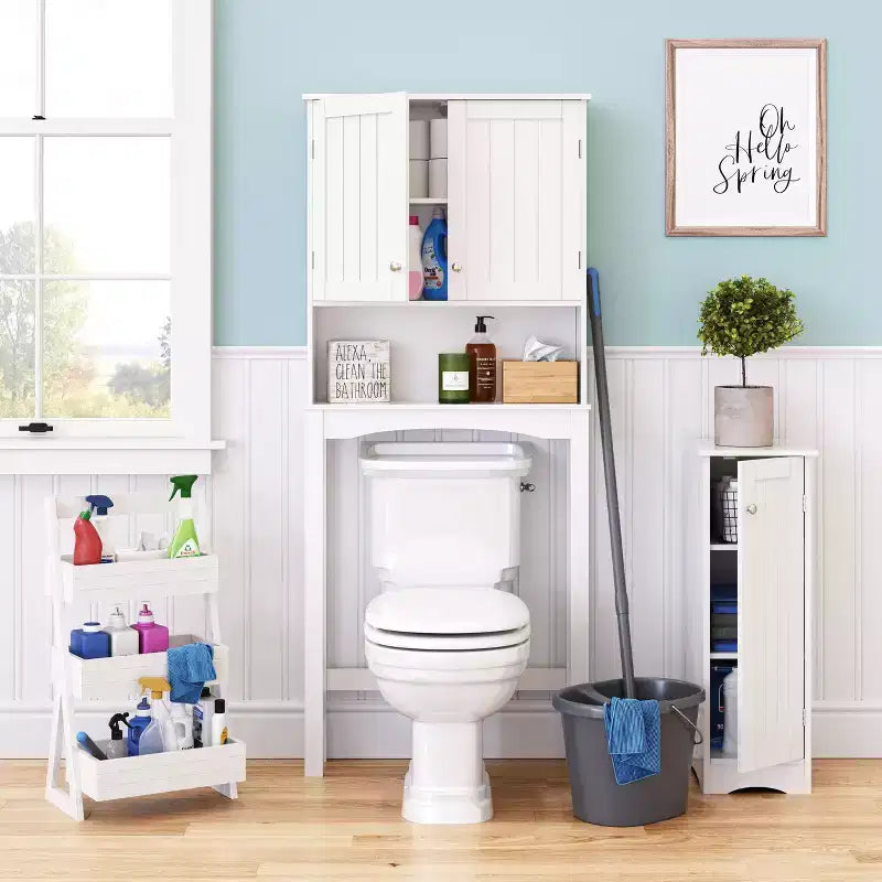 Armoire de rangement étroite à une porte RiverRidge Ashland pour salle de bain et buanderie avec étagères réglables - Blanche