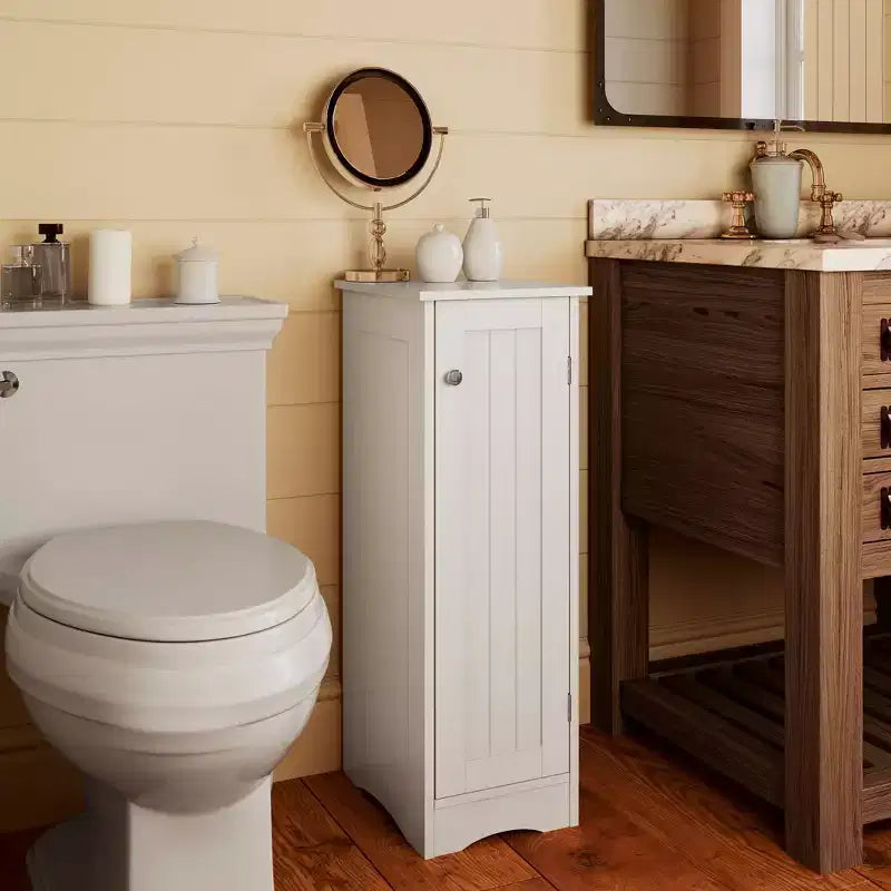 Armoire de rangement étroite à une porte RiverRidge Ashland pour salle de bain et buanderie avec étagères réglables - Blanche