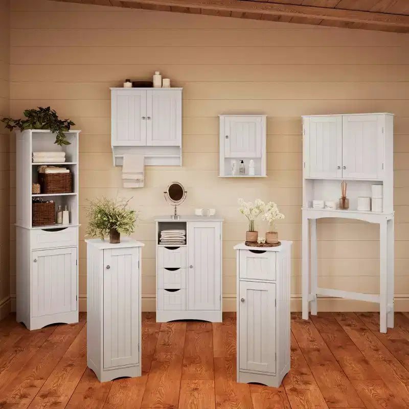 Armoire de rangement étroite à une porte RiverRidge Ashland pour salle de bain et buanderie avec étagères réglables - Blanche