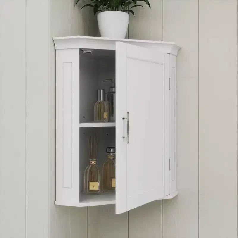 Meuble de Rangement d'Angle Mural de Salle de Bain RiverRidge Somerset avec Portes et Étagère Réglable - Blanc