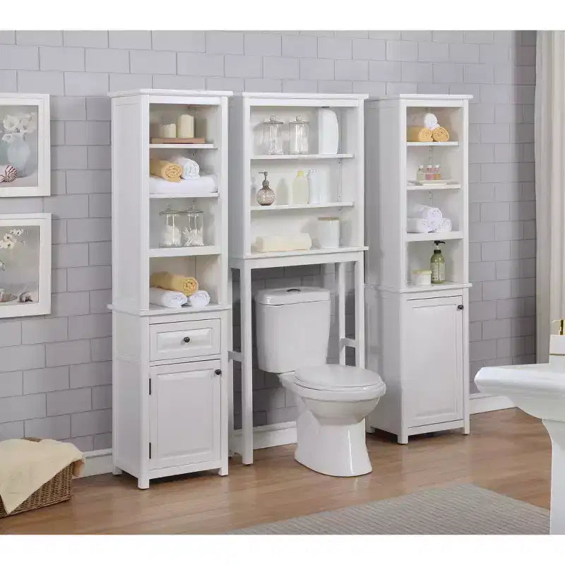 Alaterre Furniture Dorset, tour de rangement de salle de bain avec étagères supérieures ouvertes, meuble bas et tiroir : Tour de rangement en bois massif