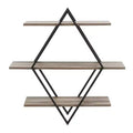 Danya B. 3-Tier Antigua Crossed Double Diamond Wall Shelf Unit Black/Rustic: Laminated Iron Frame, Includes Mounting Brackets