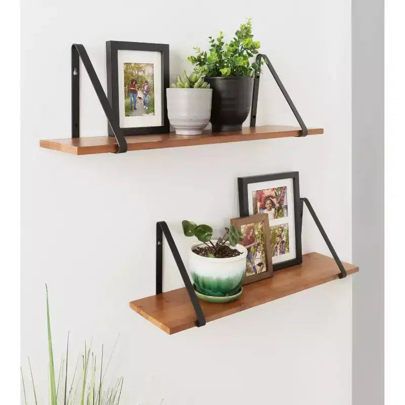 Kate & Laurel All Things Decor, lot de 2 étagères murales en bois Solomon, 68,6 x 21,1 cm, marron/noir : cadre en métal, aucun assemblage requis