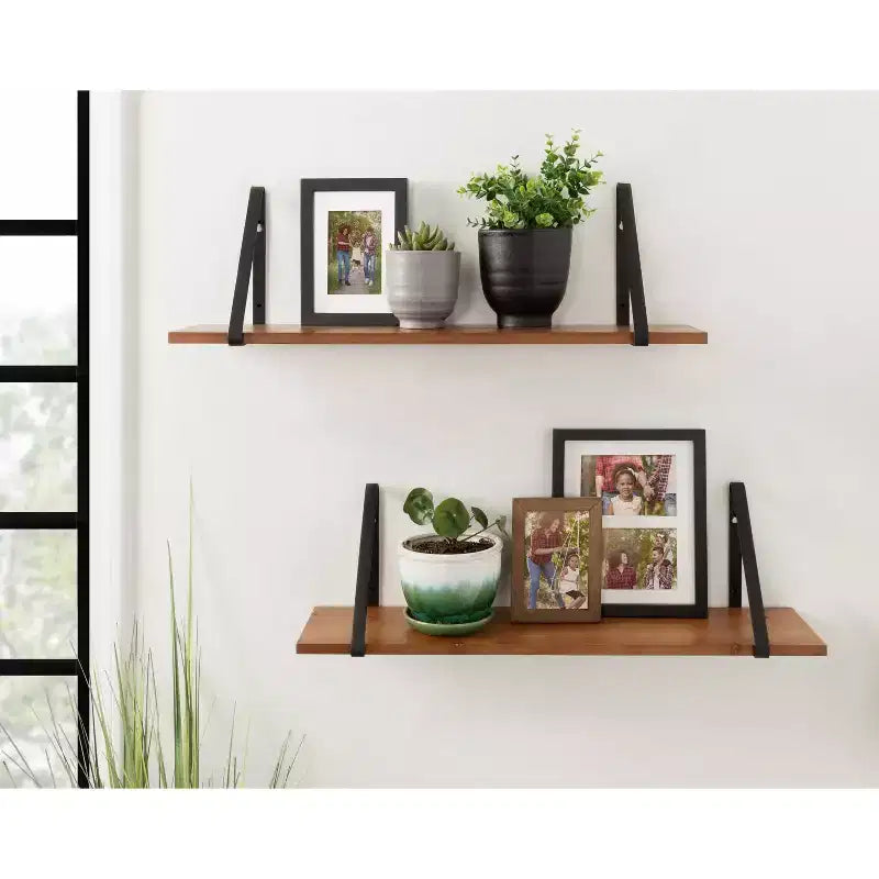 Kate & Laurel All Things Decor, lot de 2 étagères murales en bois Solomon, 68,6 x 21,1 cm, marron/noir : cadre en métal, aucun assemblage requis